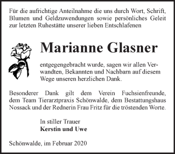 Traueranzeige von Marianne Glasner von Märkische Oderzeitung