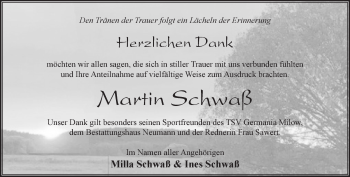 Traueranzeige von Martin Schwaß von Märkische Oderzeitung