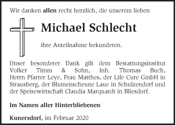 Traueranzeige von Michael Schlecht von Märkische Oderzeitung