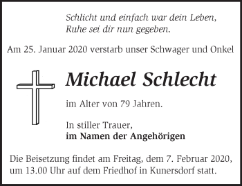 Traueranzeige von Michael Schlecht von Märkische Oderzeitung