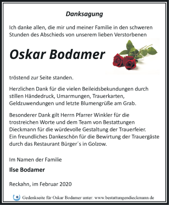 Traueranzeige von Oskar Bodamer von Märkische Oderzeitung