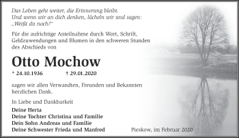 Traueranzeige von Otto Mochow von Märkische Oderzeitung