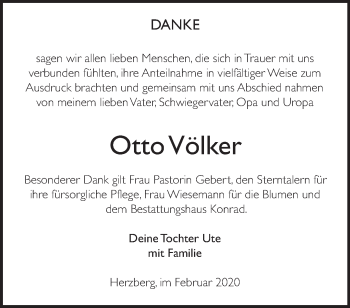 Traueranzeige von Otto Völker von Märkische Oderzeitung