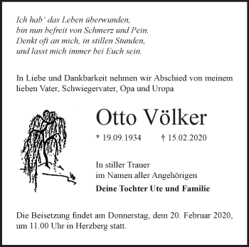 Traueranzeige von Otto Völker von Märkische Oderzeitung