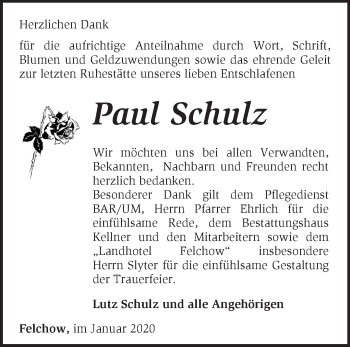 Traueranzeige von Paul Schulz von Märkische Oderzeitung