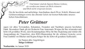 Traueranzeige von Peter Grüttner von Märkische Oderzeitung