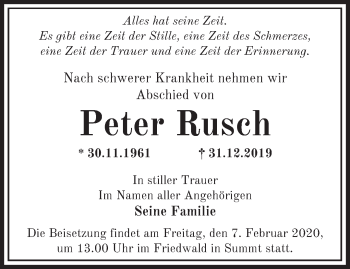 Traueranzeige von Peter Rusch von Märkische Oderzeitung