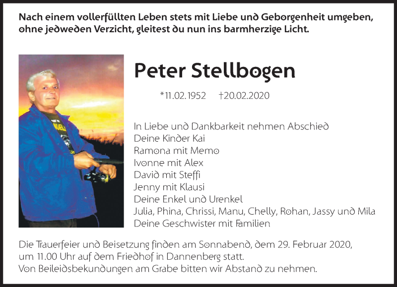  Traueranzeige für Peter Stellbogen vom 26.02.2020 aus Märkische Oderzeitung