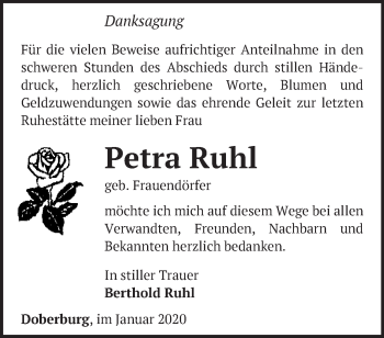 Traueranzeige von Petra Ruhl von Märkische Oderzeitung