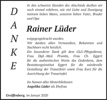 Traueranzeige von Rainer Lüder von Märkische Oderzeitung