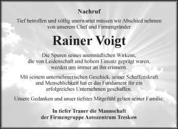 Traueranzeige von Rainer Voigt von Märkische Oderzeitung