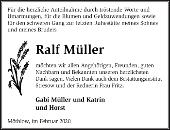 Traueranzeige von Ralf Müller von Märkische Oderzeitung