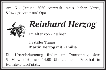 Traueranzeige von Reinhard Herzog von Märkische Oderzeitung