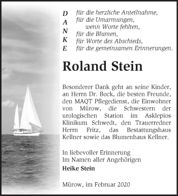 Traueranzeige von Roland Stein von Märkische Oderzeitung