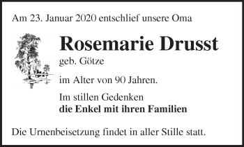 Traueranzeige von Rosemarie Drusst von Märkische Oderzeitung