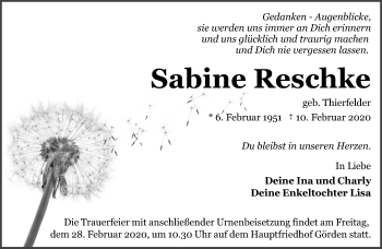 Traueranzeige von Sabine Reschke von Märkische Oderzeitung