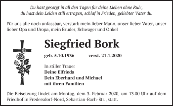 Traueranzeige von Siegfried Bork von Märkische Oderzeitung