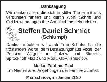 Traueranzeige von Steffen Daniel Schmidt von Märkische Oderzeitung