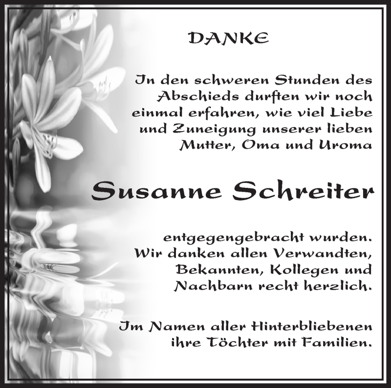  Traueranzeige für Susanne Schreiter vom 08.02.2020 aus Märkische Oderzeitung
