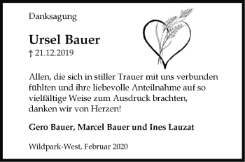 Traueranzeige von Ursel Bauer von Märkische Oderzeitung