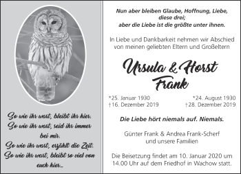 Traueranzeige von Ursula und Horst Frank von Märkische Oderzeitung