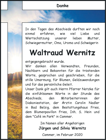 Traueranzeige von Waltraud Wernitz von Märkische Oderzeitung