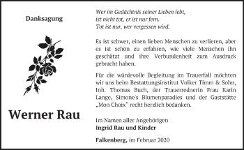 Traueranzeige von Werner Rau von Märkische Oderzeitung