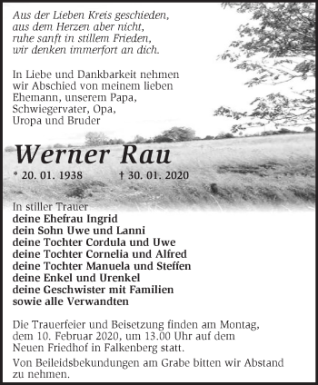 Traueranzeige von Werner Rau von Märkische Oderzeitung