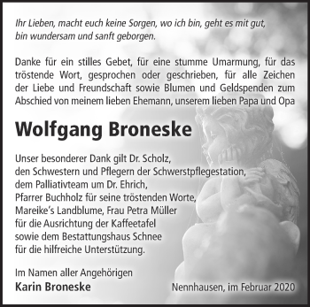 Traueranzeige von Wolfgang Broneske von Märkische Oderzeitung