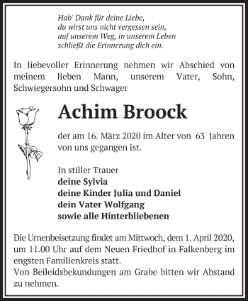 Traueranzeige von Achim Broock von Märkische Oderzeitung