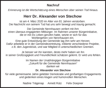 Traueranzeige von Alexander von Stechow von Märkische Oderzeitung