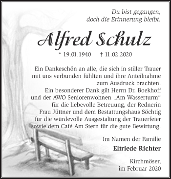 Traueranzeige von Alfred Schulz von Märkische Oderzeitung