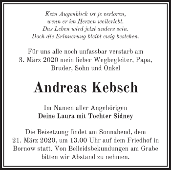 Traueranzeige von Andreas Kebsch von Märkische Oderzeitung