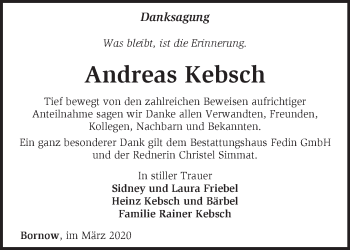 Traueranzeige von Andreas Kebsch von Märkische Oderzeitung