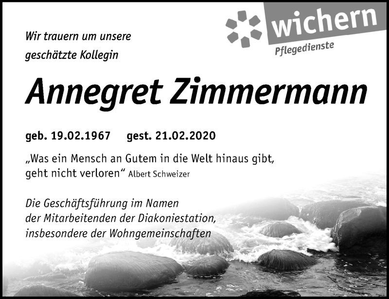  Traueranzeige für Annegret Zimmermann vom 01.03.2020 aus Märkische Oderzeitung