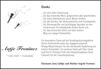 Traueranzeige von Antje Freninez von Märkische Oderzeitung