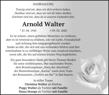 Traueranzeige von Arnold Walter von Märkische Oderzeitung