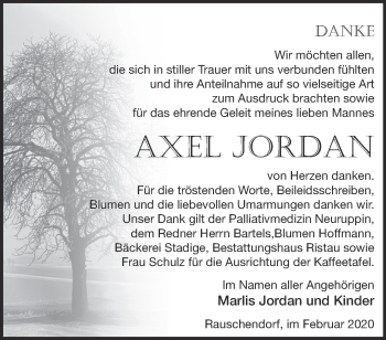 Traueranzeige von Axel Jordan von Märkische Oderzeitung