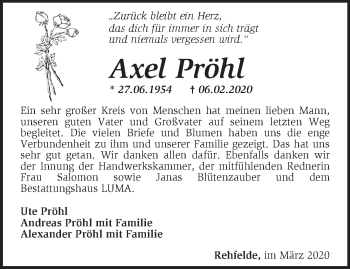 Traueranzeige von Axel Pröhl von Märkische Oderzeitung