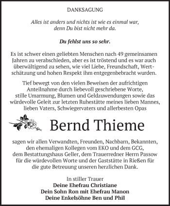 Traueranzeige von Bernd Thieme von Märkische Oderzeitung