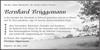 Traueranzeige von Bernhard Brüggemann von Märkische Oderzeitung