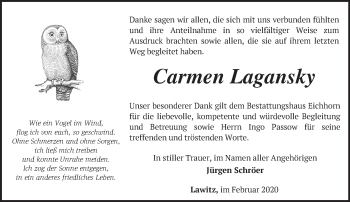 Traueranzeige von Carmen Lagansky von Märkische Oderzeitung