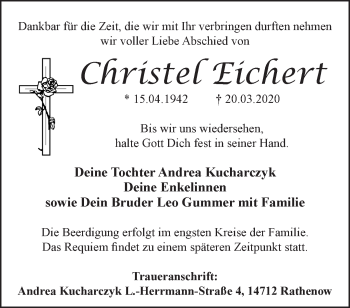 Traueranzeige von Christel Eichert von Märkische Oderzeitung