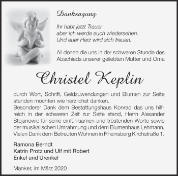 Traueranzeige von Christel Keplin von Märkische Oderzeitung