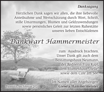 Traueranzeige von Dankwart Hammermeister von Märkische Oderzeitung