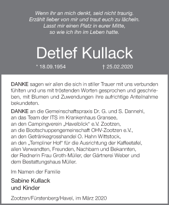 Traueranzeige von Detlef Kullack von Märkische Oderzeitung