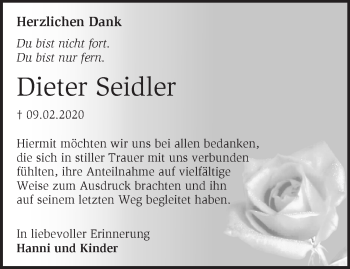 Traueranzeige von Dieter Seidler von Märkische Oderzeitung