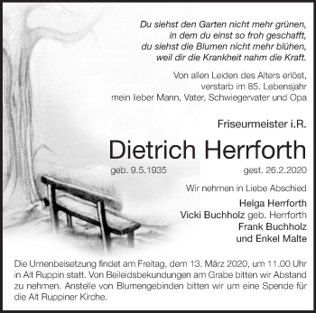 Traueranzeige von Dietrich Herrforth von Märkische Oderzeitung