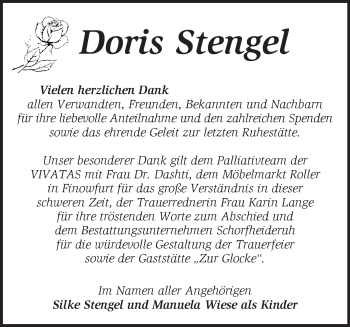 Traueranzeige von Doris Stengel von Märkische Oderzeitung