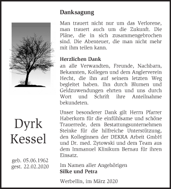 Traueranzeige von Dyrk Kessel von Märkische Oderzeitung